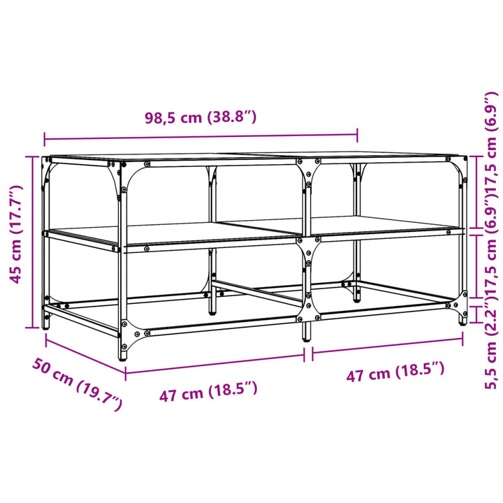 Couchtisch Mit Glasplatte Transparent 98,5X50X45 Cm Stahl