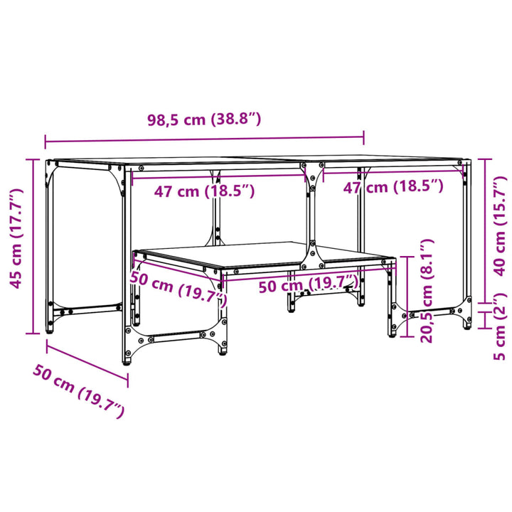 Couchtisch Mit Glasplatte 98,5X50X45 Cm Stahl