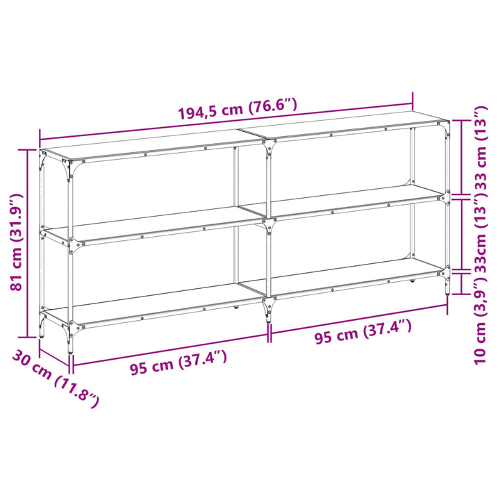 Konsolentisch Mit Glasplatte 194,5X30X81 Cm Stahl