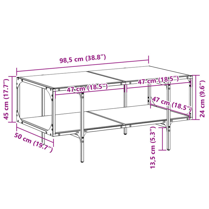 Couchtisch Mit Glasplatte 98,5X50X45 Cm Stahl