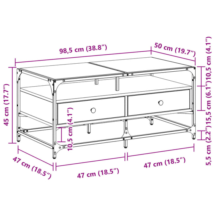 Couchtisch Mit Glasplatte 98,5X50X45 Cm Stahl