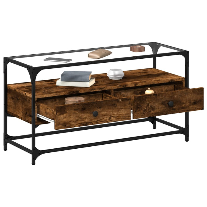 Tv-Schrank Mit Glasplatte 98X35X51Cm Holzwerkstoff