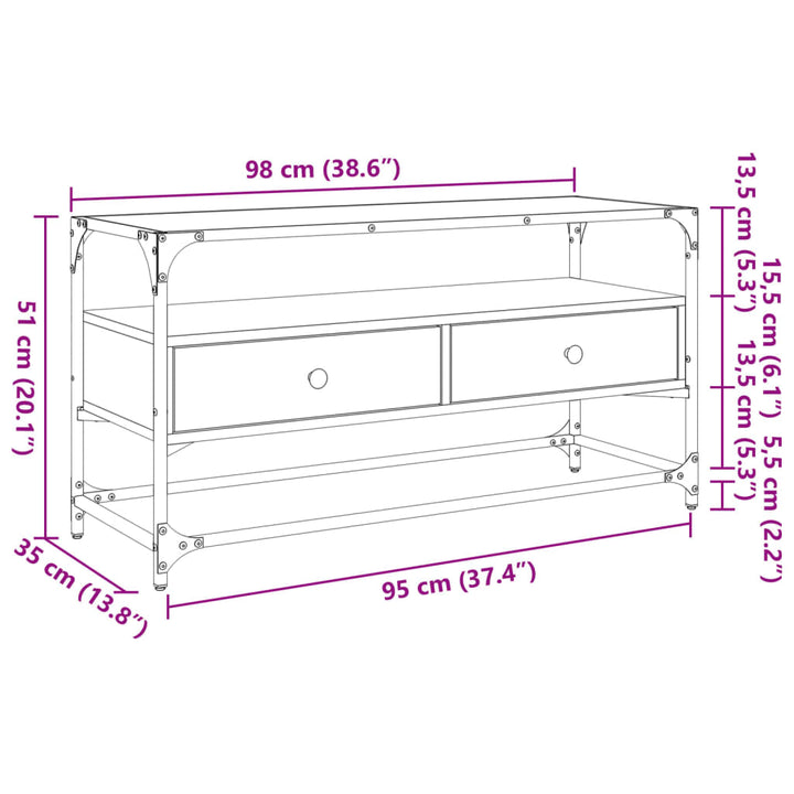 Tv-Schrank Mit Glasplatte 98X35X51Cm Holzwerkstoff