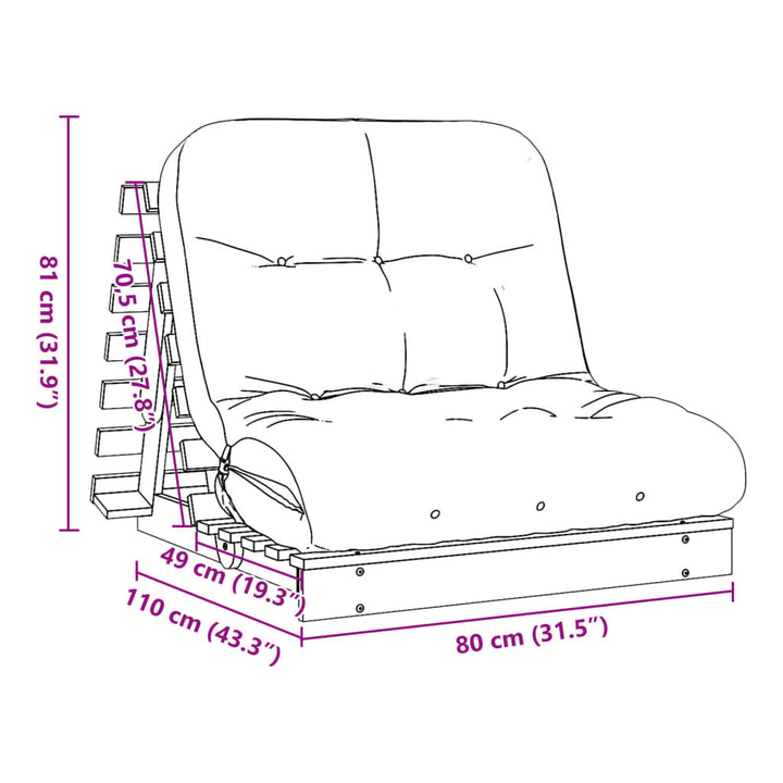 Futon Schlafsofa Mit Matratze 80X206X11 Massivholz Kiefer