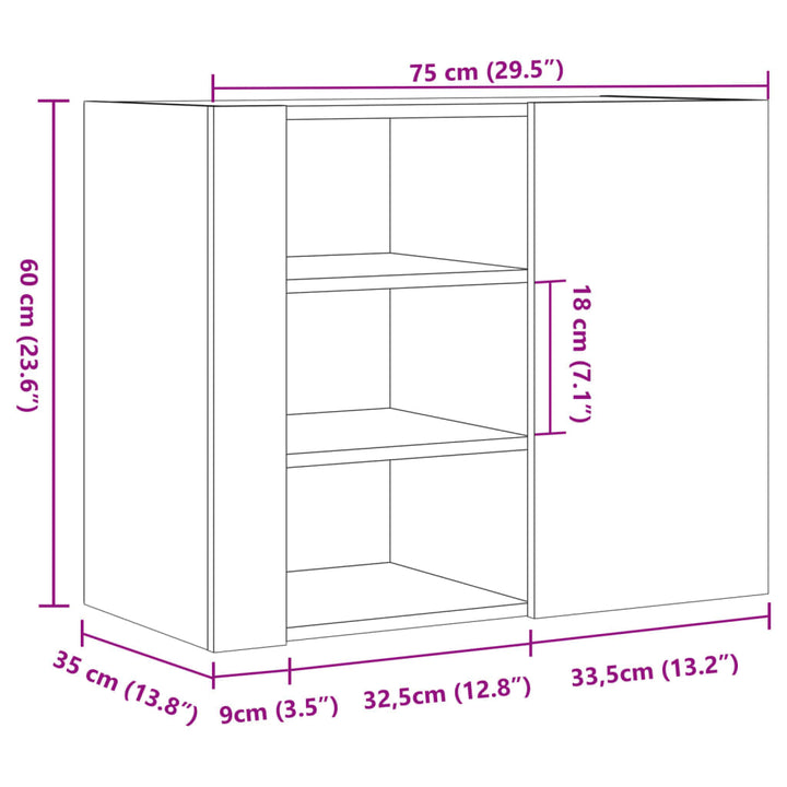 Wandregal Braun Eichen-Optik 75X35X60 Cm Holzwerkstoff