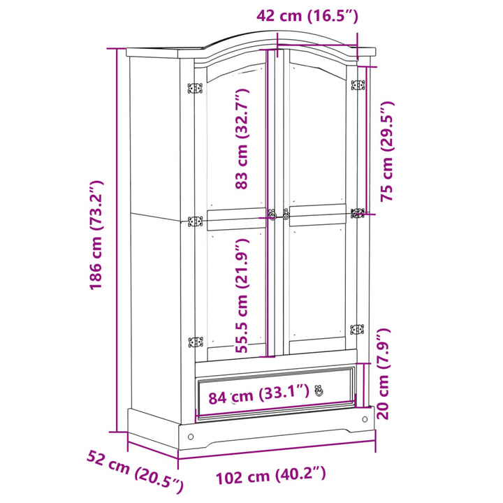 Kleiderschrank Corona 102X52X186 Cm Massivholz Kiefer