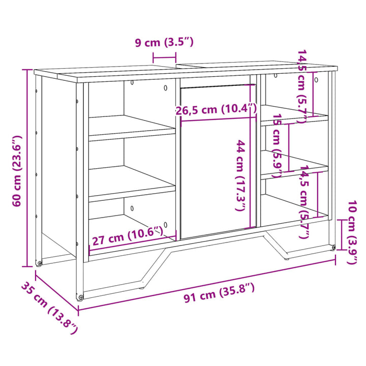 Waschbeckenunterschrank Braun Eichen-Optik 91X35X60 Cm