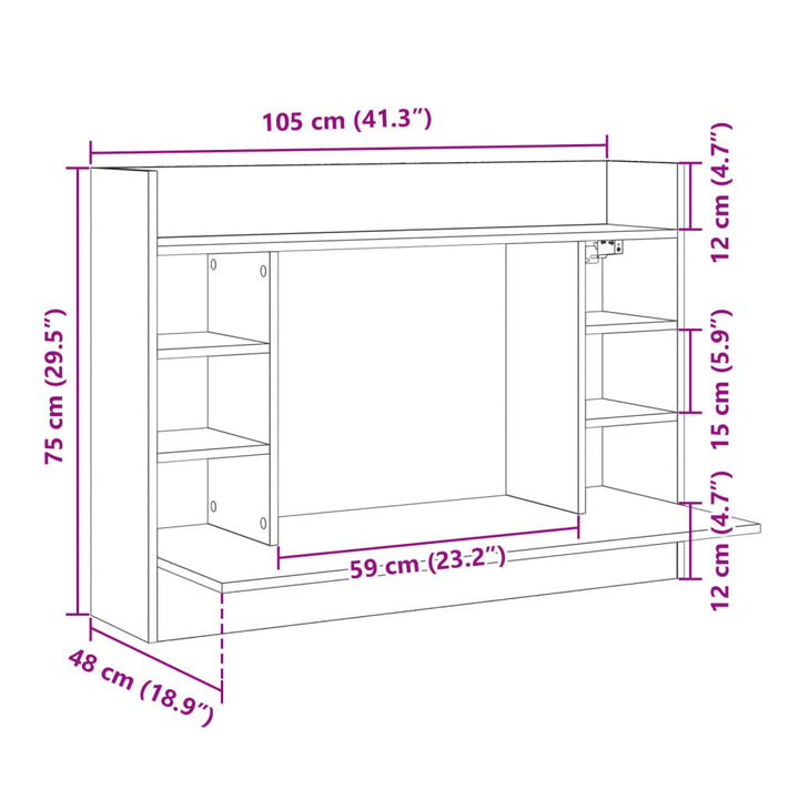 Wand-Schreibtisch Braun Eichen-Optik 105X48X75 Cm Holzwerkstoff