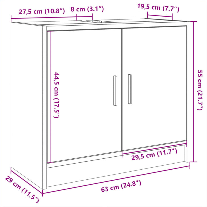 Waschbeckenschrank Braun Eichen-Optik 63X29X55 Cm Holzwerkstoff