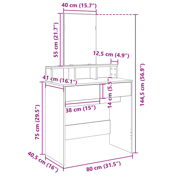 Schminktisch Mit Spiegel 80X41X144,5 Cm