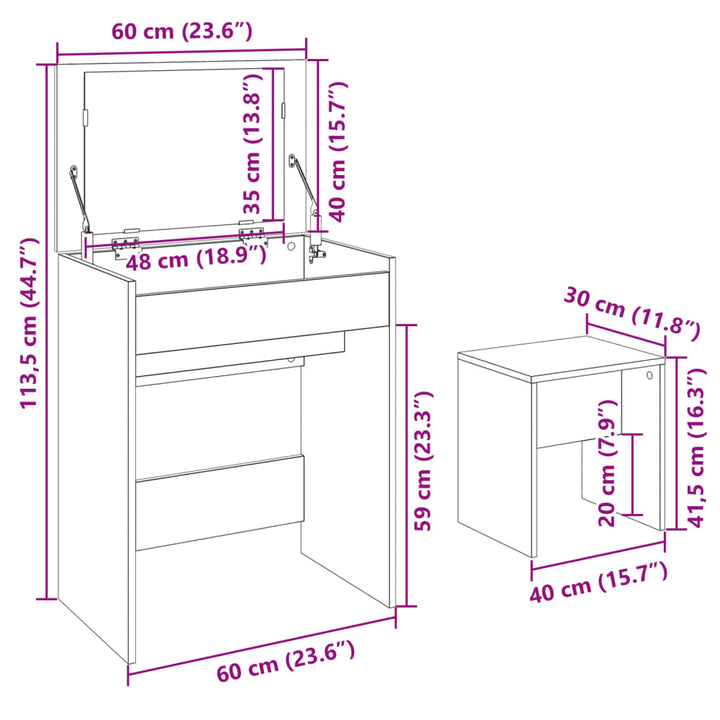 Schminktisch Mit Hocker 60X40X113,5 Cm