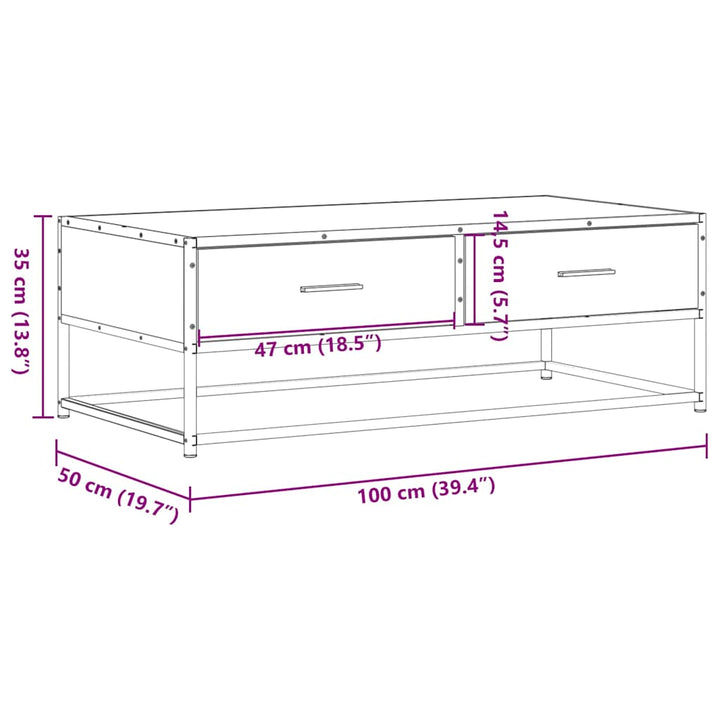 Couchtisch Sonoma-Eiche 100X50X35 Cm Holzwerkstoff Und Metall