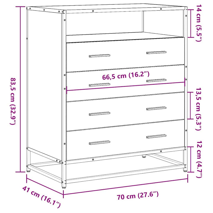 Schubladenschrank 70X41X83,5 Cm Holzwerkstoff