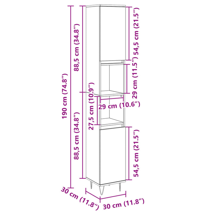 Badschrank Sonoma-Eiche 30X30X190 Cm Holzwerkstoff