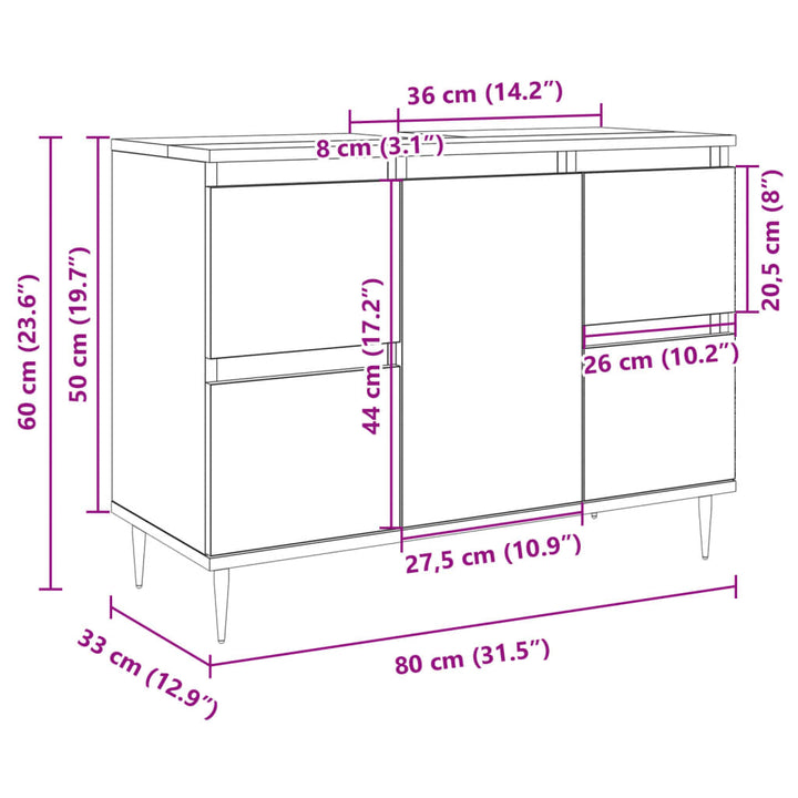 Badschrank Sonoma-Eiche 80X33X60 Cm Holzwerkstoff