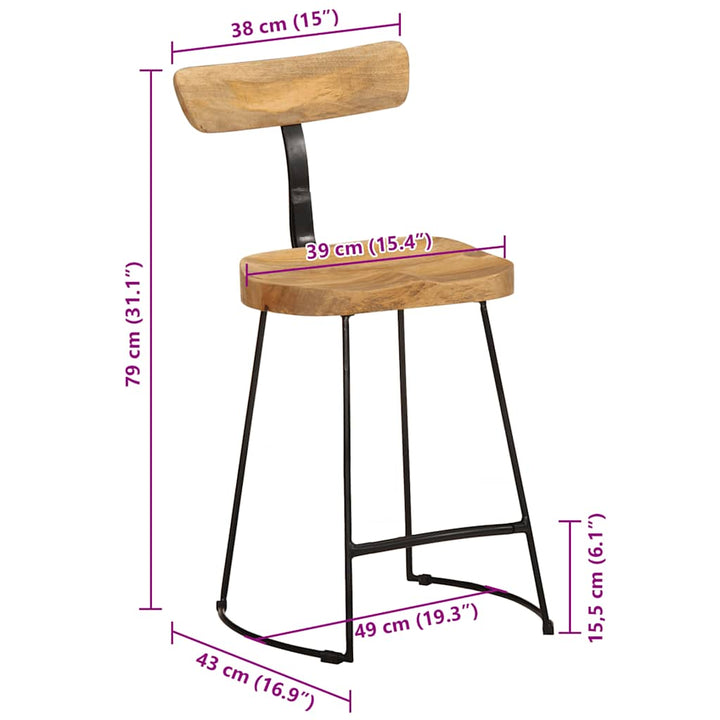 Barhocker 2 Stk. Mango Massivholz Braun Und Schwarz