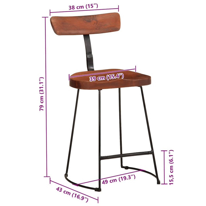 Barhocker 2 Stk. Mango Massivholz Dunkelbraun Und Schwarz