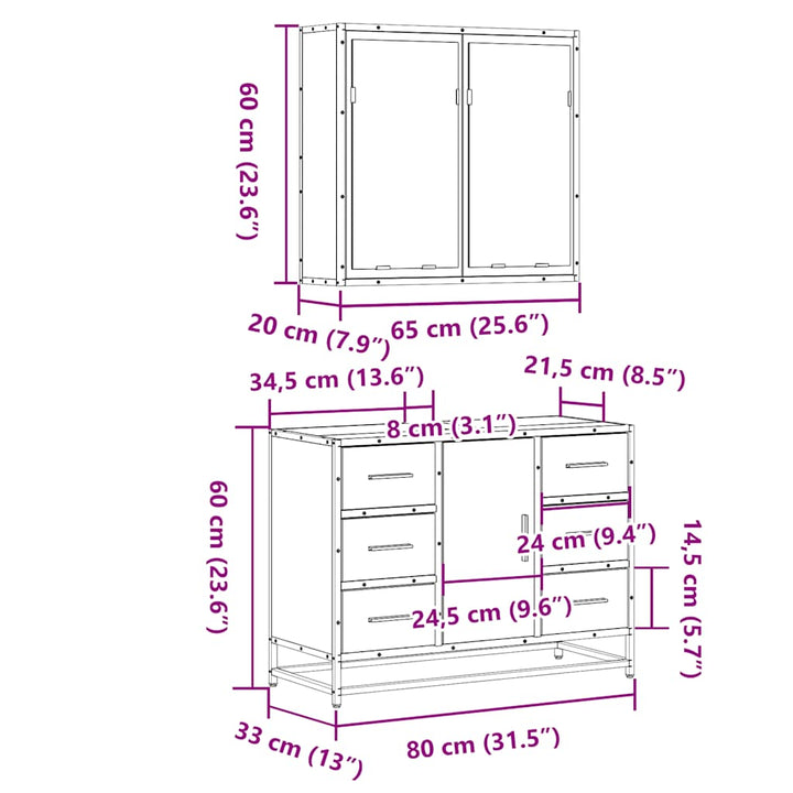 2-Tlg. Badmöbel-Set Holzwerkstoff