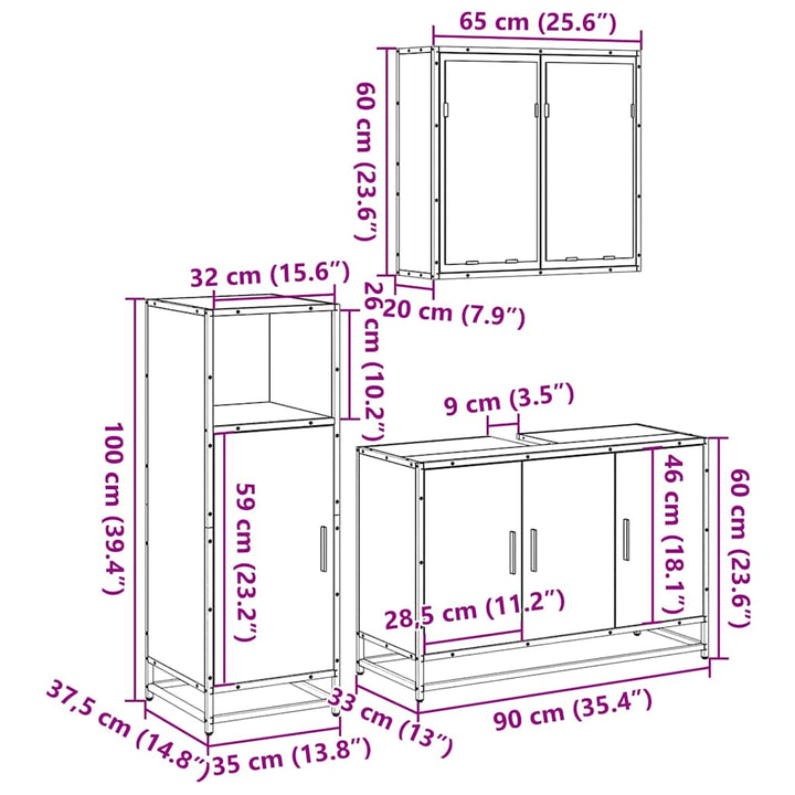 3-Tlg. Badmöbel-Set Holzwerkstoff