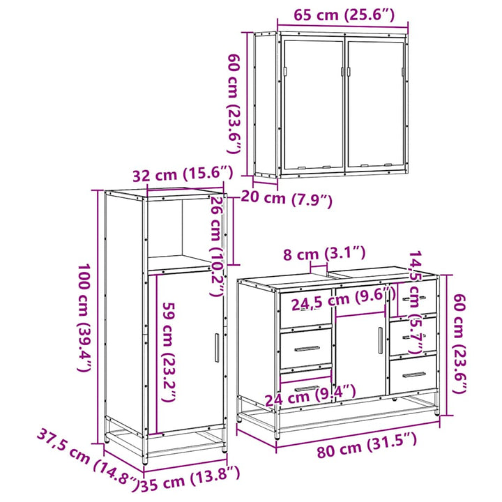 3-Tlg. Badmöbel-Set Holzwerkstoff