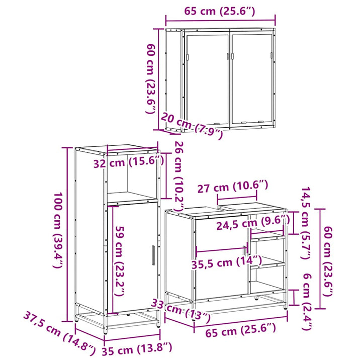 3-Tlg. Badmöbel-Set Holzwerkstoff