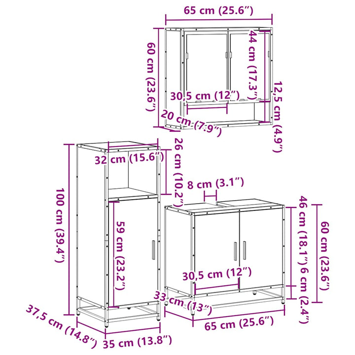 3-Tlg. Badmöbel-Set Holzwerkstoff