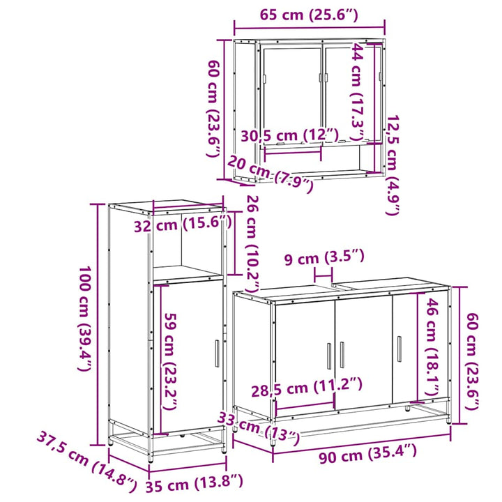 3-Tlg. Badmöbel-Set Holzwerkstoff