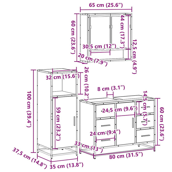 3-Tlg. Badmöbel-Set Holzwerkstoff