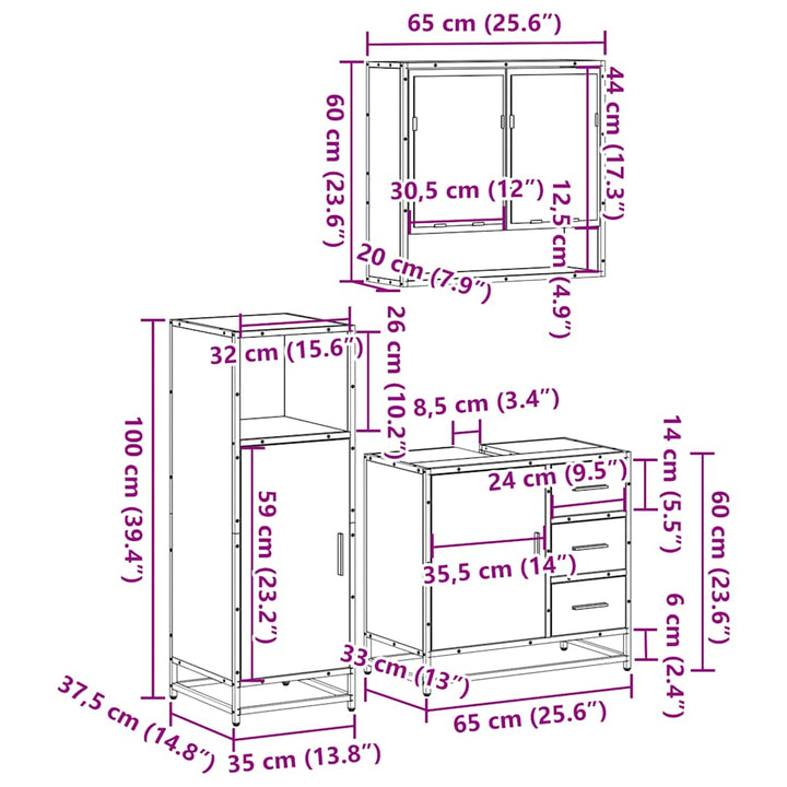 3-Tlg. Badmöbel-Set Holzwerkstoff