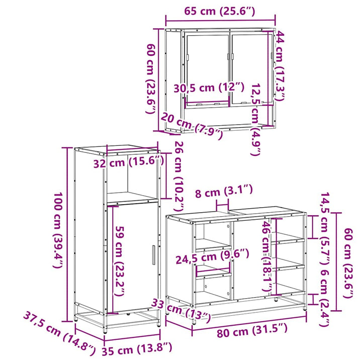 3-Tlg. Badmöbel-Set Holzwerkstoff