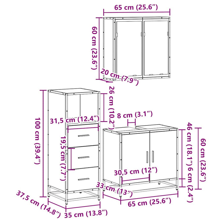 3-Tlg. Badmöbel-Set Holzwerkstoff