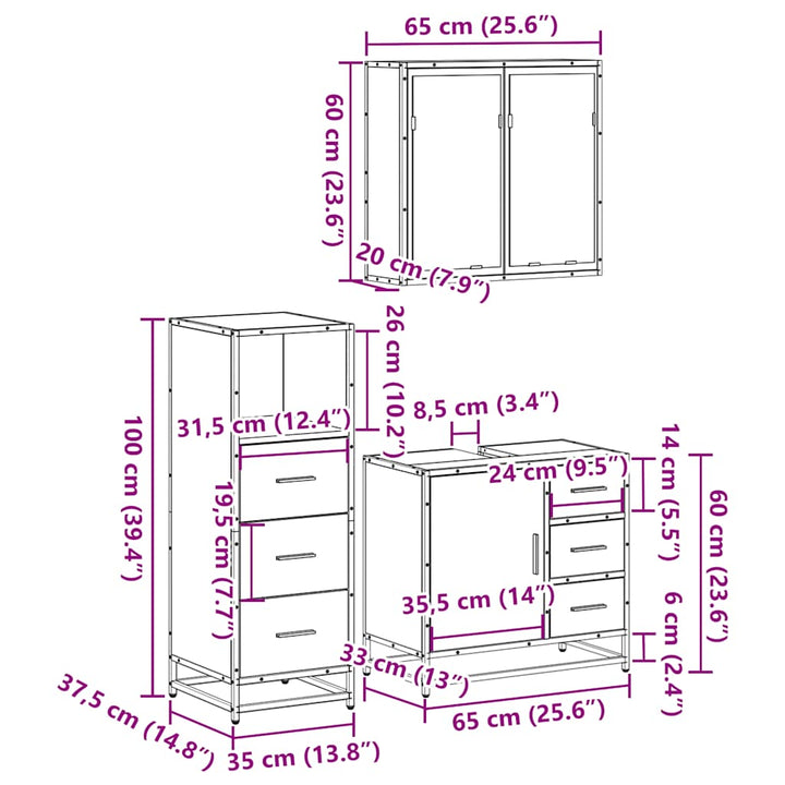 3-Tlg. Badmöbel-Set Holzwerkstoff