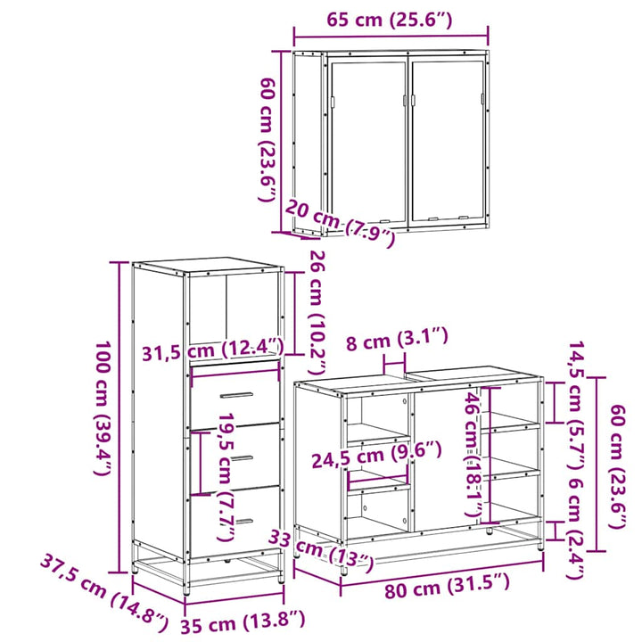 3-Tlg. Badmöbel-Set Holzwerkstoff