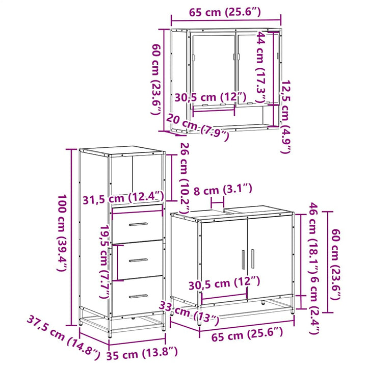 3-Tlg. Badmöbel-Set Holzwerkstoff