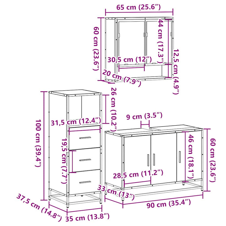 3-Tlg. Badmöbel-Set Holzwerkstoff