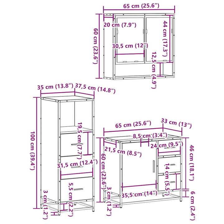 3-Tlg. Badmöbel-Set Holzwerkstoff