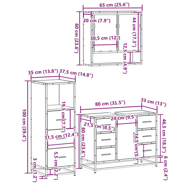 3-Tlg. Badmöbel-Set Holzwerkstoff