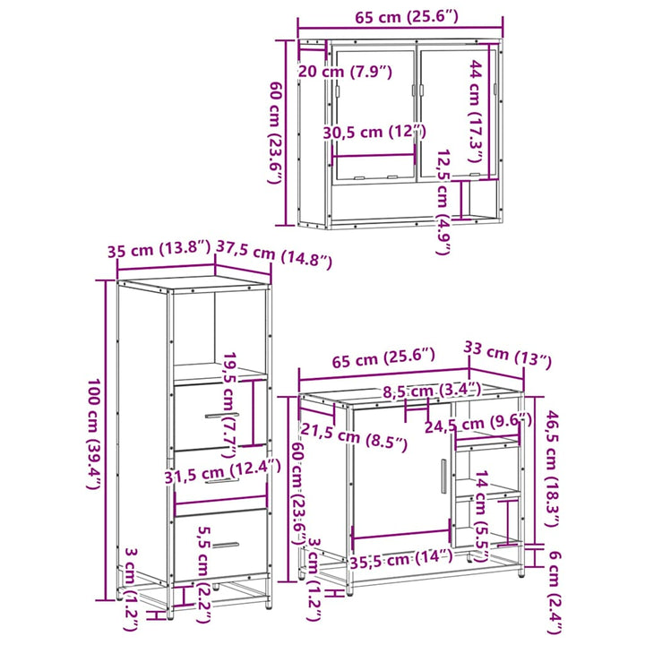 3-Tlg. Badmöbel-Set Holzwerkstoff