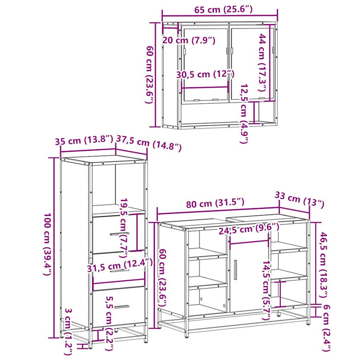 3-Tlg. Badmöbel-Set Holzwerkstoff