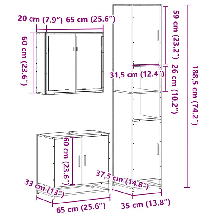 3-Tlg. Badmöbel-Set Sonoma-Eiche Holzwerkstoff