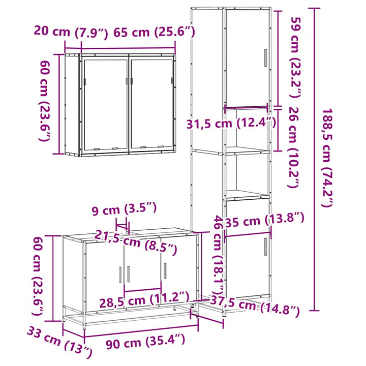 3-Tlg. Badmöbel-Set Holzwerkstoff