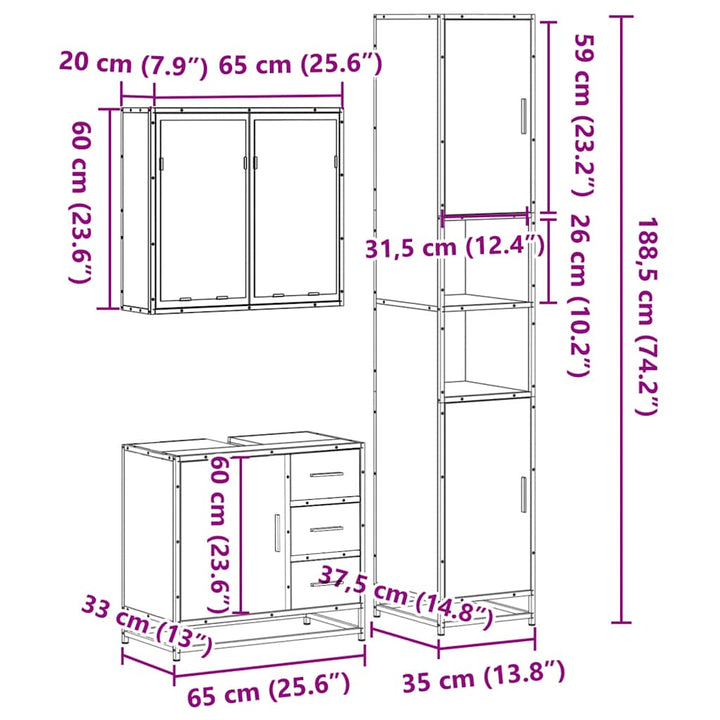 3-Tlg. Badmöbel-Set Sonoma-Eiche Holzwerkstoff