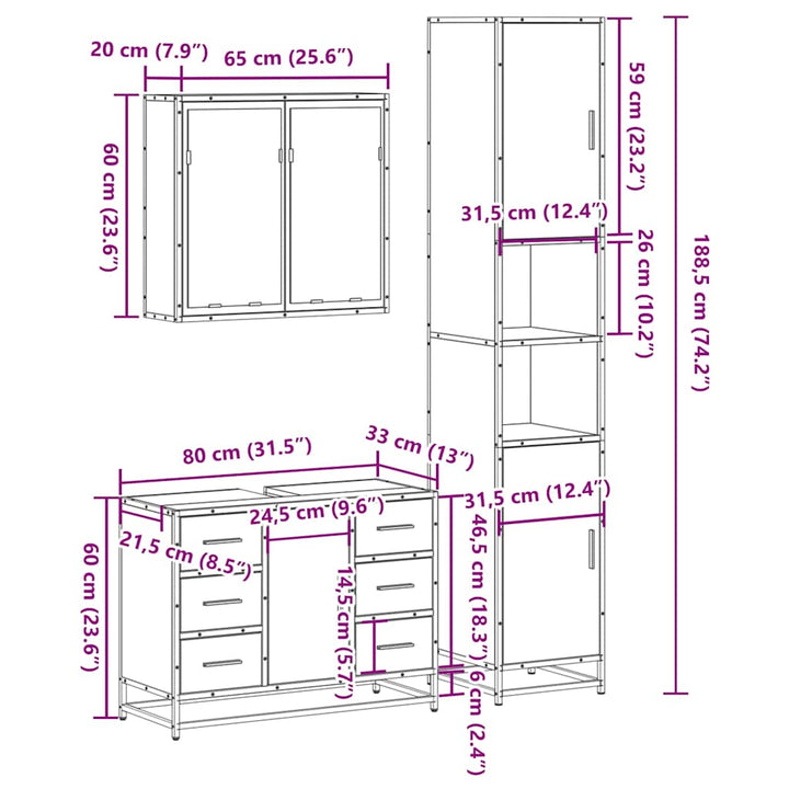 3-Tlg. Badmöbel-Set Holzwerkstoff