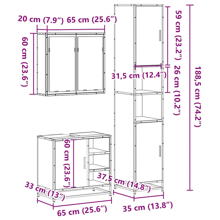 3-Tlg. Badmöbel-Set Holzwerkstoff