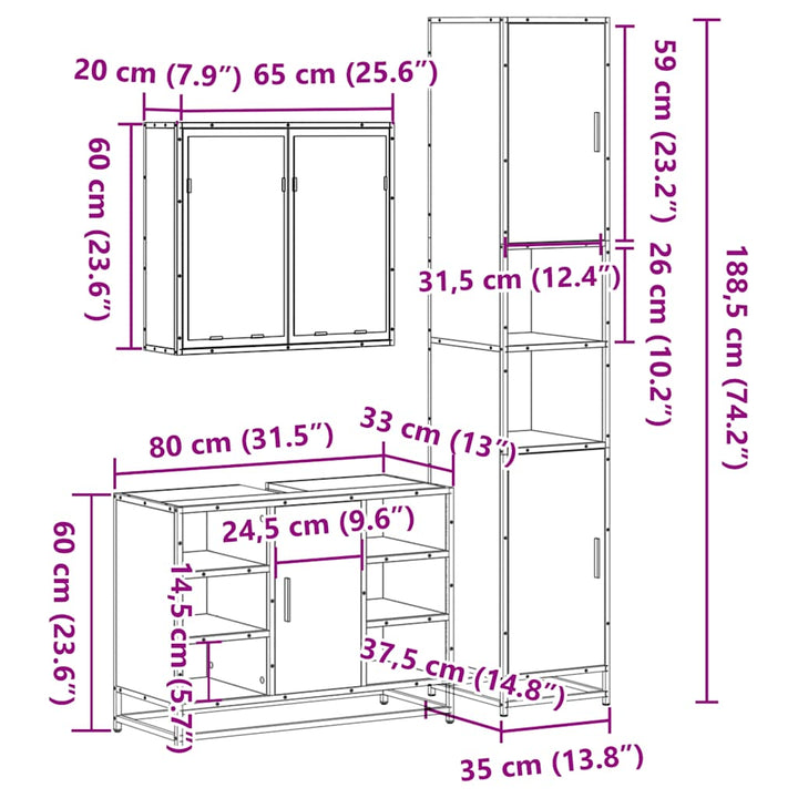 3-Tlg. Badmöbel-Set Sonoma-Eiche Holzwerkstoff