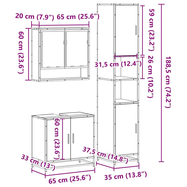 3-Tlg. Badmöbel-Set Holzwerkstoff