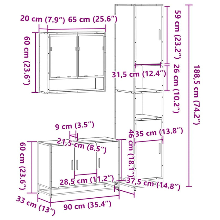 3-Tlg. Badmöbel-Set Holzwerkstoff