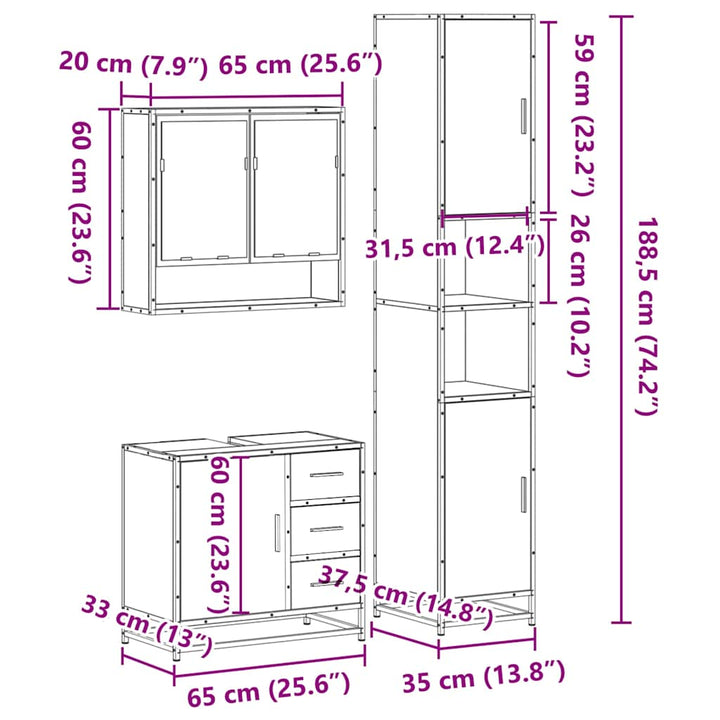 3-Tlg. Badmöbel-Set Sonoma-Eiche Holzwerkstoff