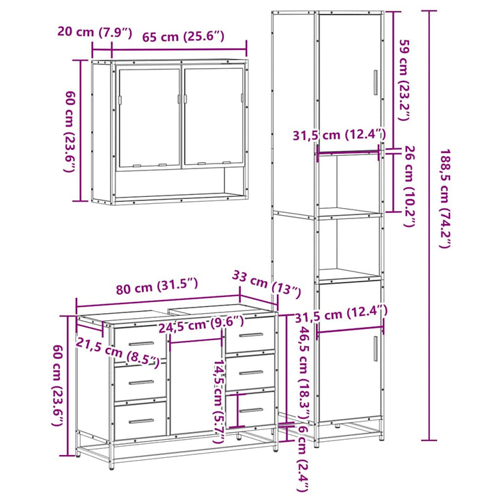 3-Tlg. Badmöbel-Set Holzwerkstoff