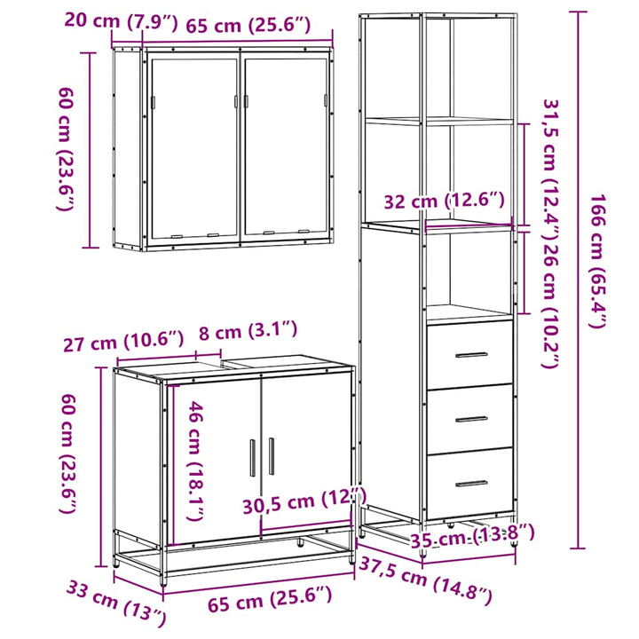 3-Tlg. Badmöbel-Set Holzwerkstoff